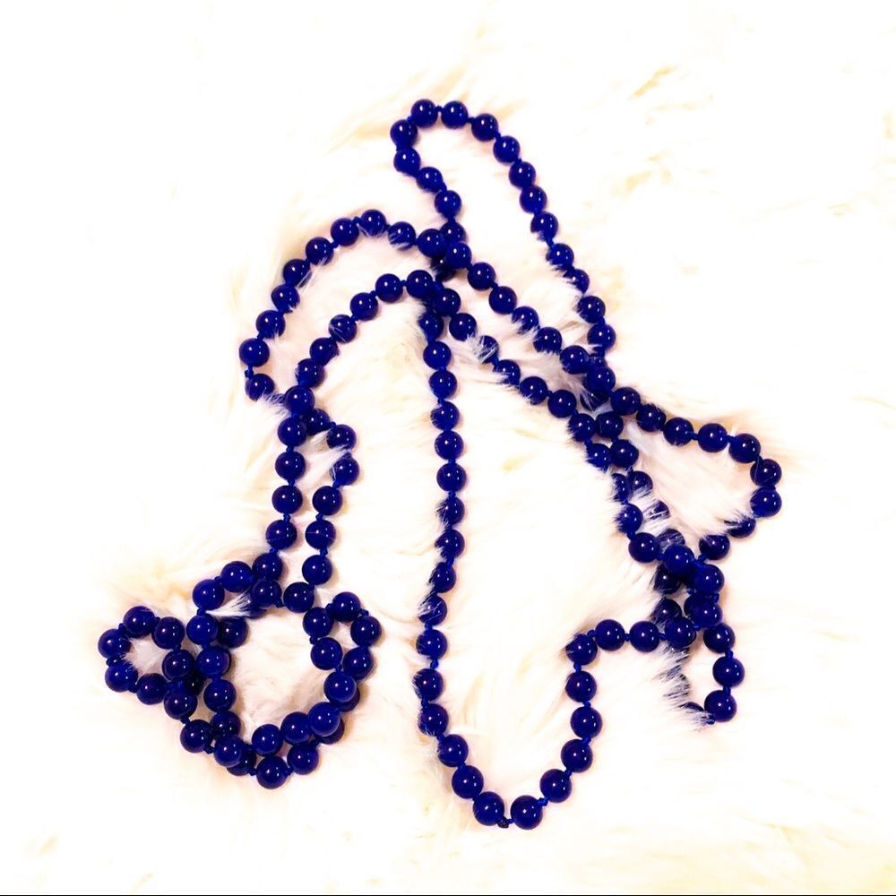Royal Blue Beaded Long Chain Necklace